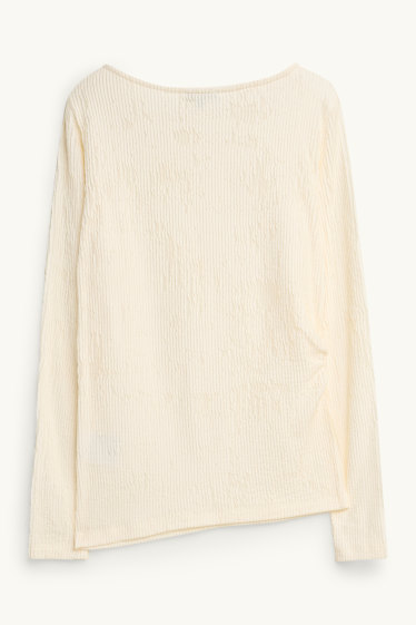 Femmes - Haut à manches longues - slim fit - finition côtelée - crème