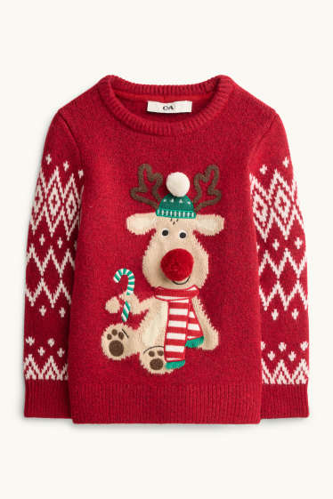 Enfants garçons - Renne - pull de Noël - rouge / blanc