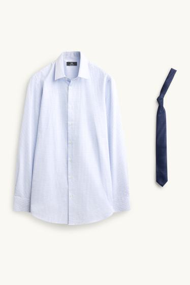 Hommes - Ensemble - chemise de bureau et cravate - 2 pièces - blanc / bleu clair