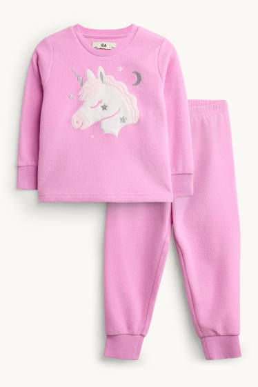 Bambine - Unicorni - pigiama in pile - 2 pezzi - effetto brillante - fucsia