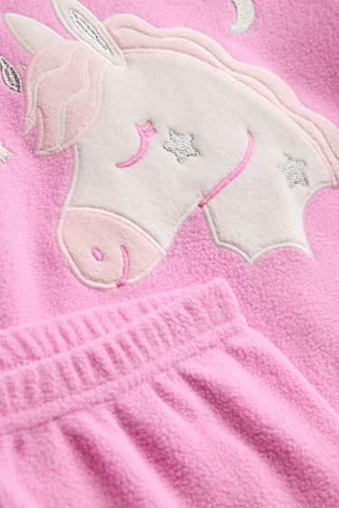 Bambine - Unicorni - pigiama in pile - 2 pezzi - effetto brillante - fucsia