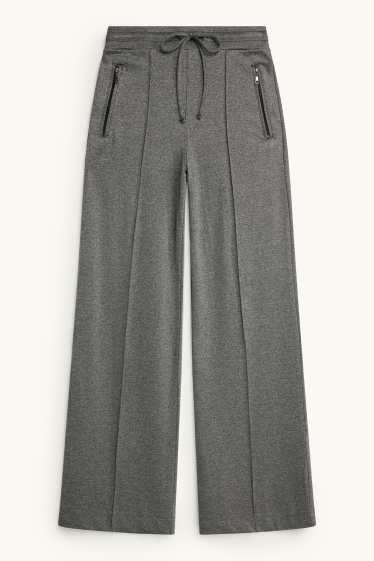 Dames - Jersey broek - mid waist - wide leg - grijs