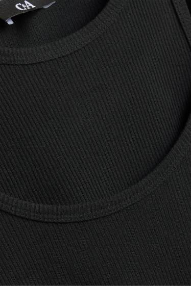 Dames - Longsleeve - regular fit - ribstof - 2-in-1-look - zwart