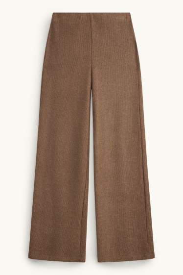 Women - Knitted joggers - ribbed - brown