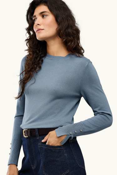 Dames - Fijn gebreide trui - blauw