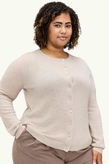 Damen - Kaschmir-Strickjacke - hellbeige