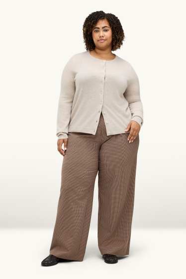 Damen - Stoffhose - High Waist - Wide Leg - kariert - beige / braun