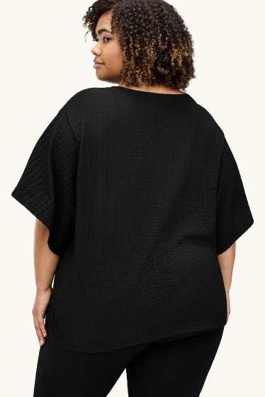 Femmes - T-shirt avec encolure en V - regular fit - noir