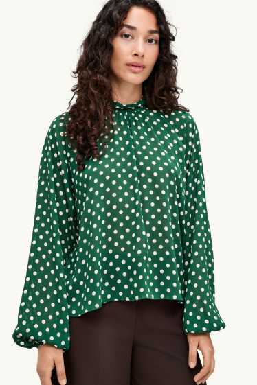 Women - Chiffon blouse - polka dot - dark green / white