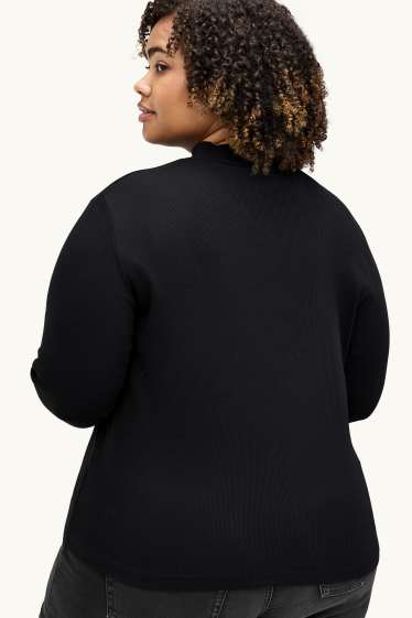 Femei - Tricou cu mânecă lungă - reiat - negru