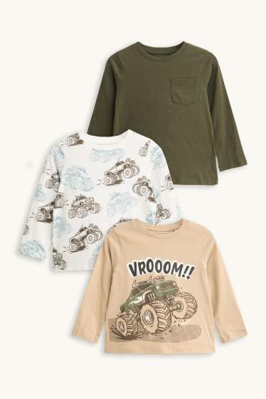 Children Boys - Multipack of 3 - Monster truck - long sleeve top - dark green / white