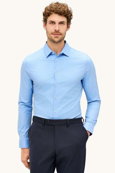 Bărbați - Cămașă office - body fit - guler Kent - stretch - ușor de călcat - albastru deschis