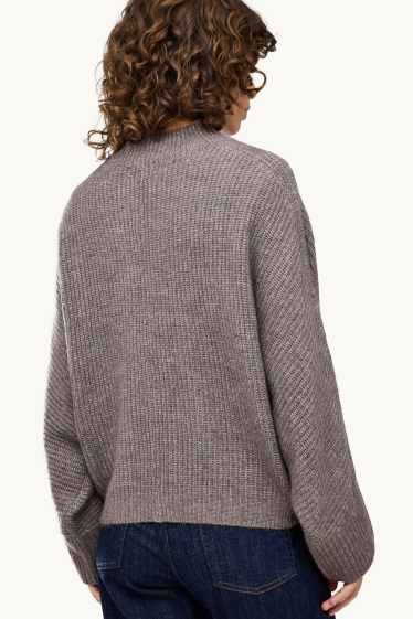 Damen - Strickpullover - gerippt - taupe