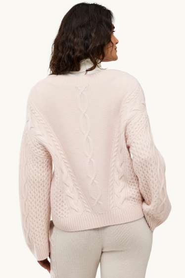 Femmes - Pull avec encolure V contenant du cachemire - laine mélangée - rose tendre