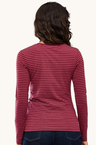 Dámské - Tričko s dlouhým rukávem - slim fit - pruhované - bordeaux