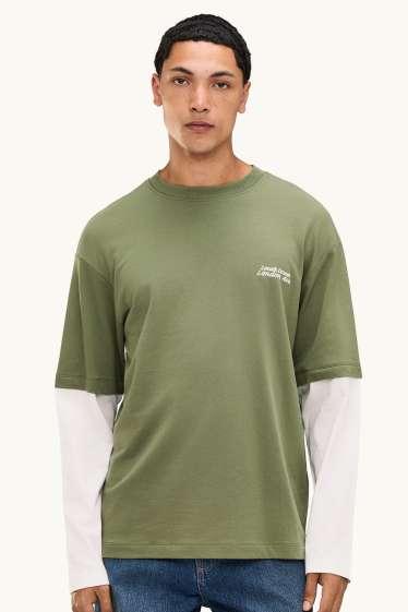 Heren - T-shirt - relaxed fit - groen / crème wit