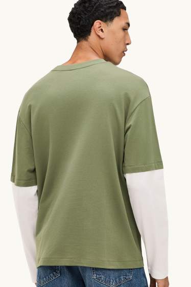 Heren - T-shirt - relaxed fit - groen / crème wit