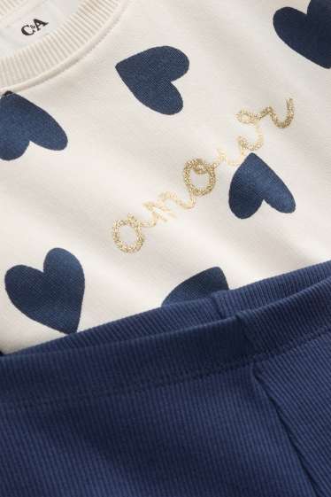 Bambine - Motivo cuori - set - felpa e leggings - 2 pezzi - blu scuro / bianco crema
