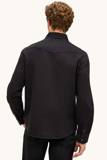 Hommes - Chemise en jean - regular fit - col kent - noir