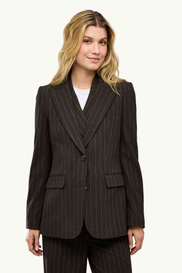 Damen - Business-Blazer - Regular Fit - Nadelstreifen - dunkelbraun