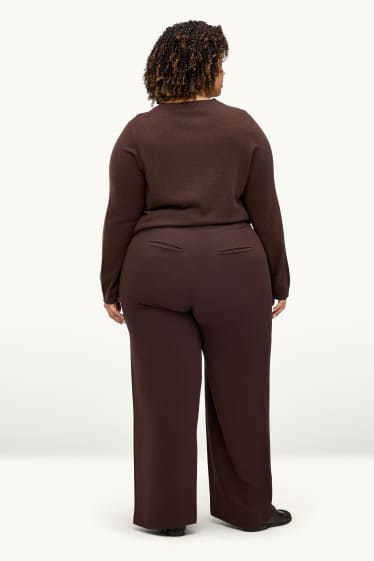 Femmes - Pantalon en toile - high waist - wide leg - marron foncé