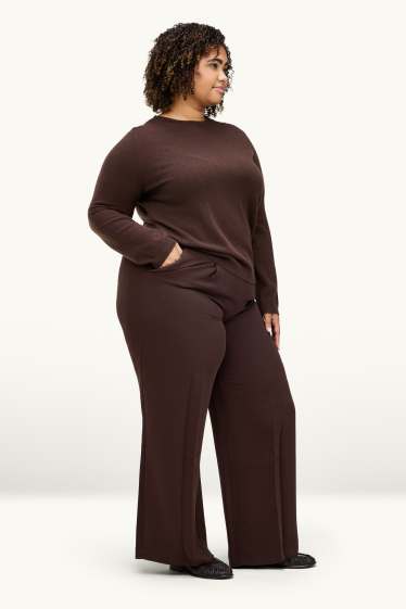 Femmes - Pantalon en toile - high waist - wide leg - marron foncé