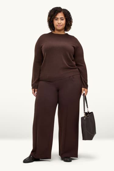 Femmes - Pantalon en toile - high waist - wide leg - marron foncé