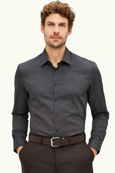 Hommes - Chemise - regular fit - col kent - à motif - bleu foncé