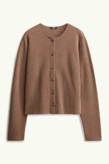 Donna - Cardigan - a coste - marrone