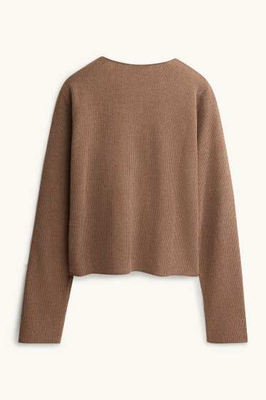 Donna - Cardigan - a coste - marrone