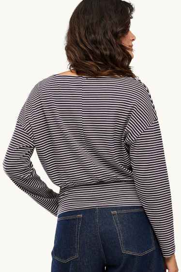 Femmes - Haut à manches longues - slim fit - à rayures - bleu foncé / blanc