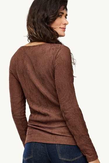 Femmes - Haut à manches longues - slim fit - finition côtelée - marron