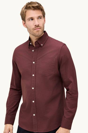 Hommes - Chemise - regular fit - col button-down - bordeaux