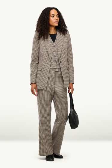 Dames - Business-broek - high waist - wide leg - geruit - beige / bruin