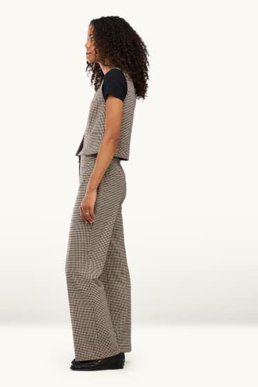 Dames - Business-broek - high waist - wide leg - geruit - beige / bruin