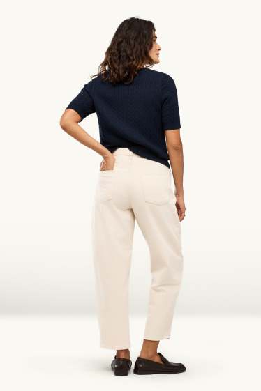 Femmes - Pantalon en toile court - high waist - barrel leg - crème
