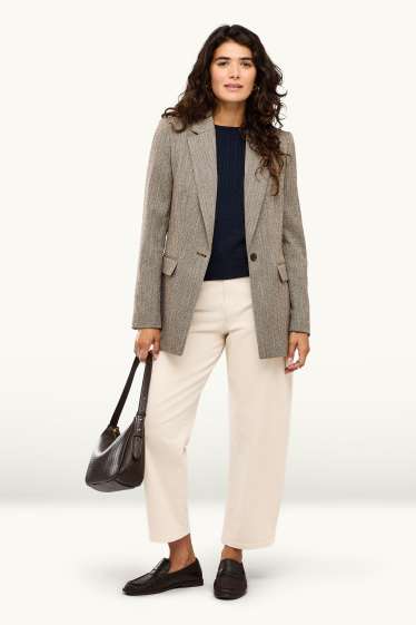 Femmes - Pantalon en toile court - high waist - barrel leg - crème