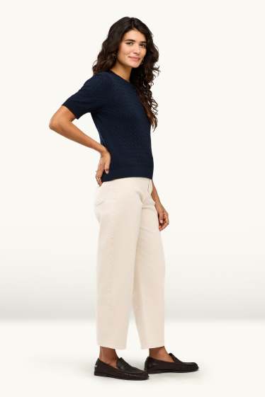 Femmes - Pantalon en toile court - high waist - barrel leg - crème