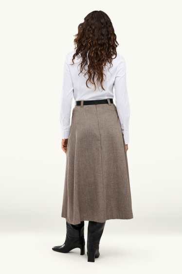 Dames - Plooirok met riem - taupe