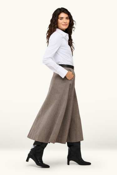 Dames - Plooirok met riem - taupe