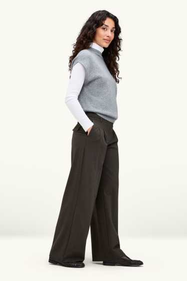 Femmes - Pantalon en toile - high waist - wide leg - finition texturée - gris foncé