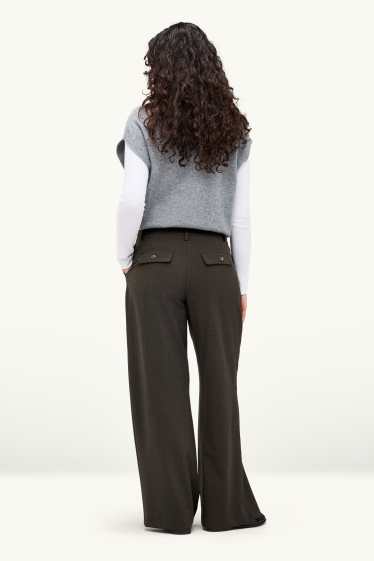 Femmes - Pantalon en toile - high waist - wide leg - finition texturée - gris foncé