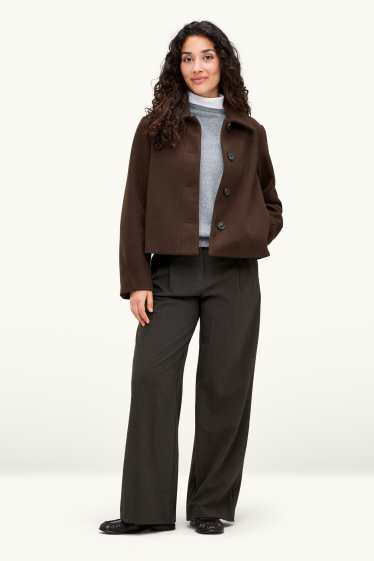 Femmes - Pantalon en toile - high waist - wide leg - finition texturée - gris foncé