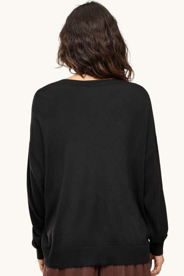 Damen - Pullover mit V-Ausschnitt - schwarz