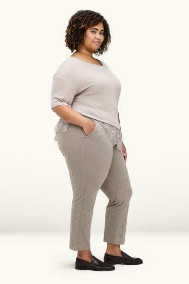 Damen - Stoffhose - High Waist - Tapered Fit - gemustert - braun
