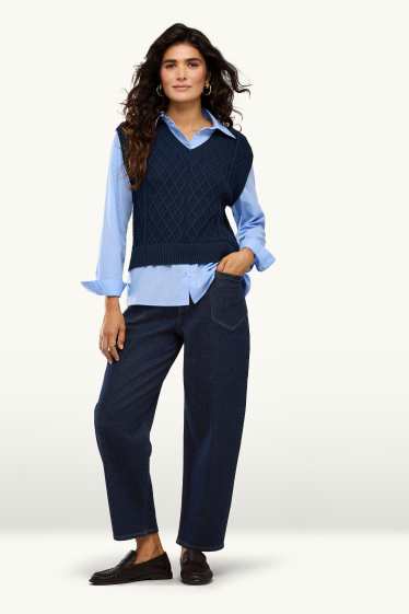 Dames - Barrel jeans - high waist - jeansdonkerblauw
