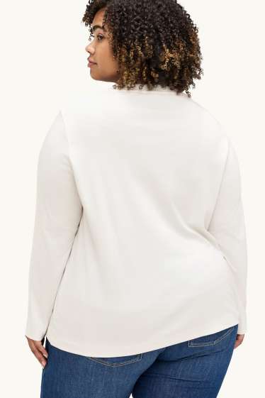 Damen - Langarmshirt - Regular Fit - Glanz-Effekt - cremeweiß