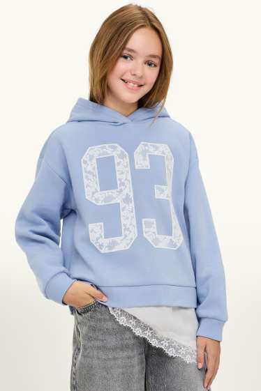 Bambine - Felpa con cappuccio - effetto 2 in 1 - bianco / azzurro
