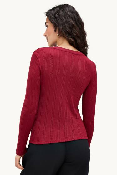 Damen - Langarmshirt - Regular Fit - strukturiert - dunkelrot