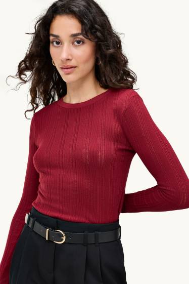 Damen - Langarmshirt - Regular Fit - strukturiert - dunkelrot